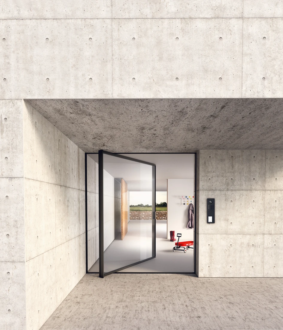 Sky-Frame’s Pivot door is a statement solution for use in contemporary architecture projects where a grand entrance is required