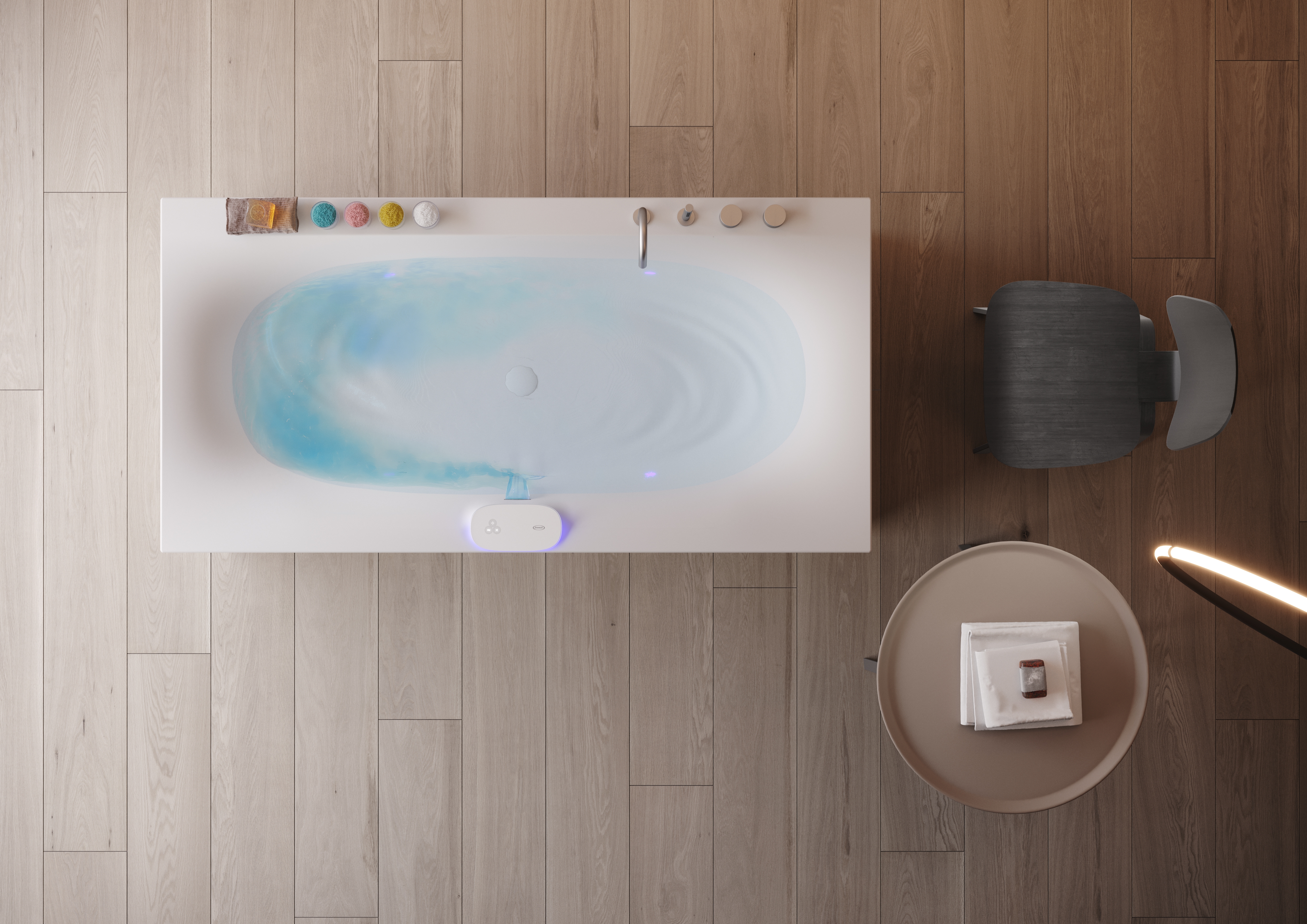 ARGA® 180 delivers a multisensory wellness experience, combining scented infusions and built-in lighting with gently swirling water