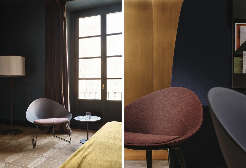 Sessel Adell passt in der gepolsterten Version ausgezeichnet zu entspannten Sitzbereichen im Innenraum. Fotos © Frederik Vercruysse und Salva Lopez