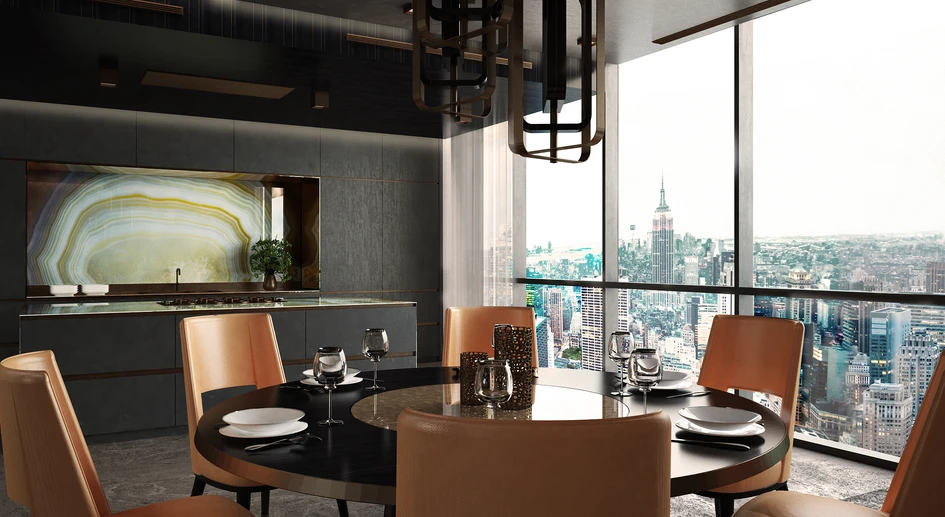 Da tritt die Skyline von Manhattan beinahe in den Hintergrund: Der wahren Eyecatcher in diesem New Yorker Apartment ist das Interior-Design von SICIS