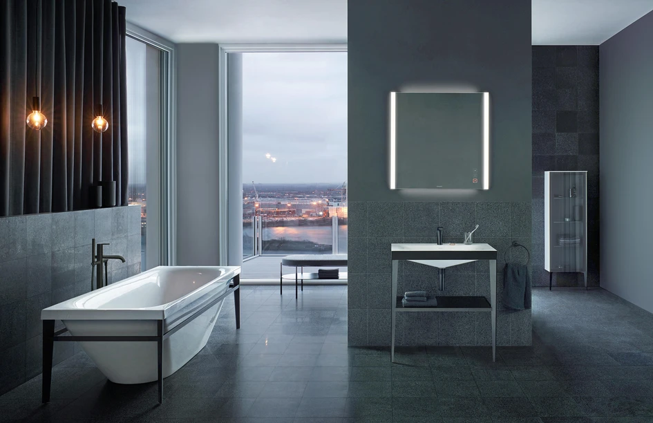 Post-industrielle Eleganz im Badezimmer: bei der Komplettbadserie Viu sowie XViu von Duravit verbinden sich präzise Geometrie und organische Formen