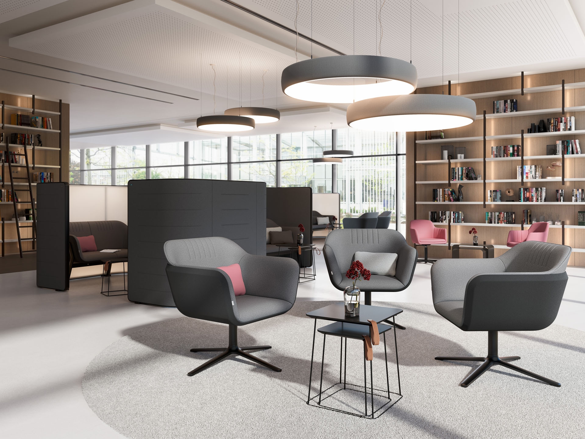With HUB, you can easily create smaller islands in the middle of the larger space – ones which support flexible working as well as effective relaxation