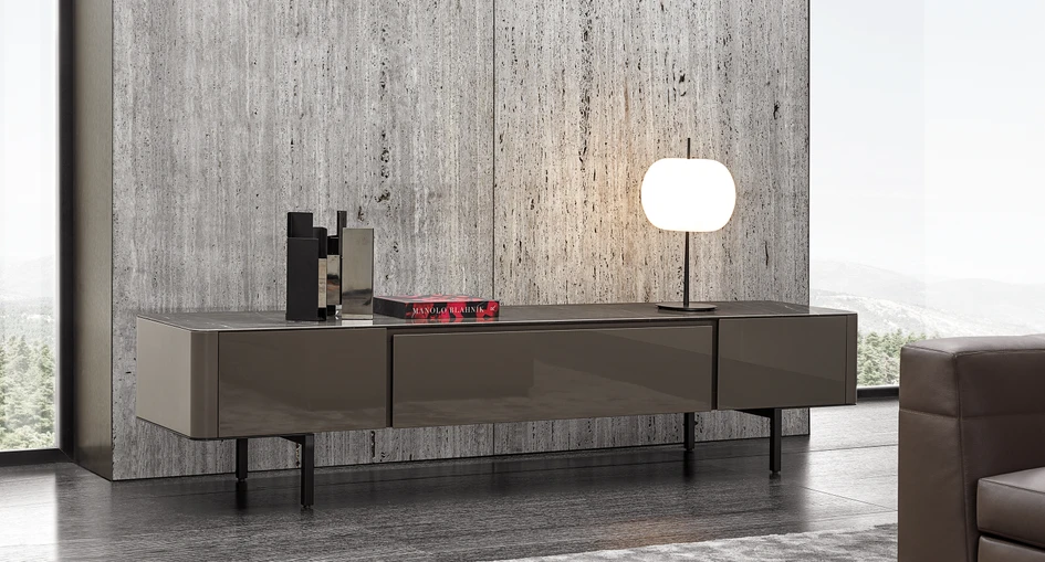Minotti also unveiled the Lou 2020, an update of French designer Christophe Delcourt’s 2017 Lou collection of streamlined sideboards in lacquered wood and marble