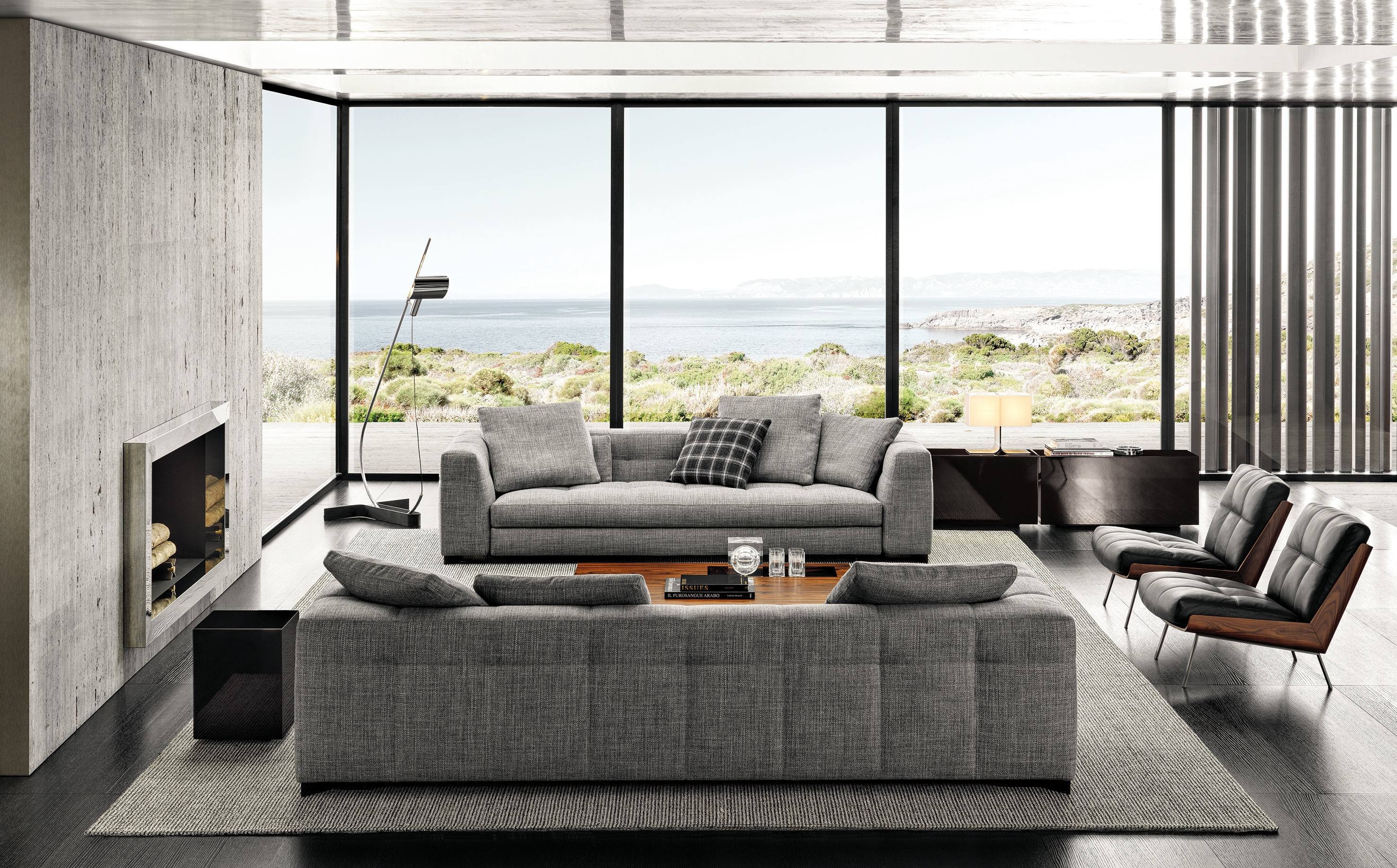 Rodolfo Dordoni’s Blazer sofa with its comfortable seat features a softly quilted surface using state-of-the-art stitching