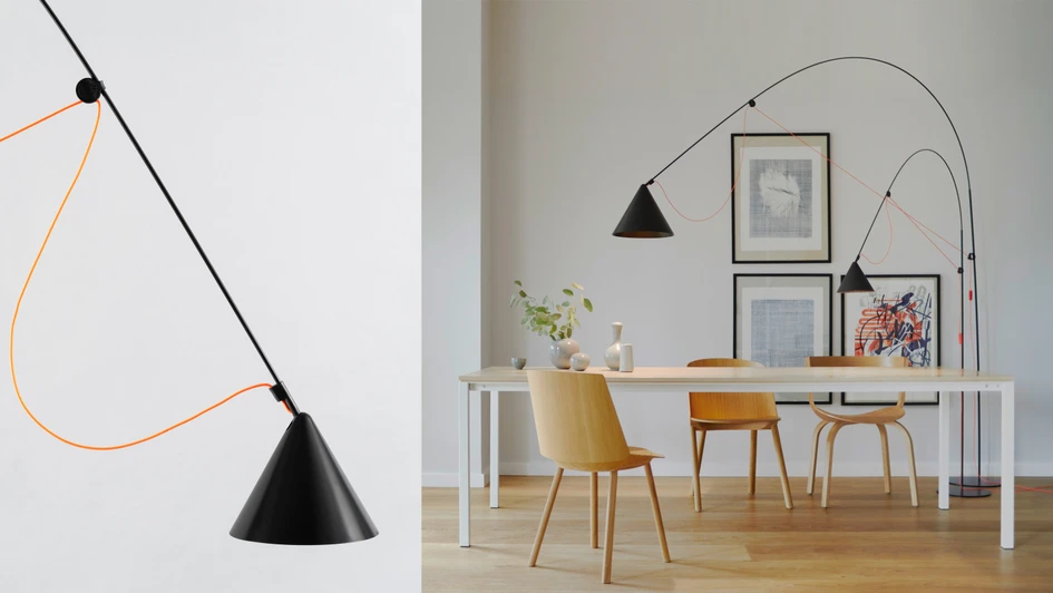 AYNO L + XL. With a maximum radius of up to 3 metres, AYNO floor lamp XL is able to highlight every spot in the room. Photo: Peter Fehrentz