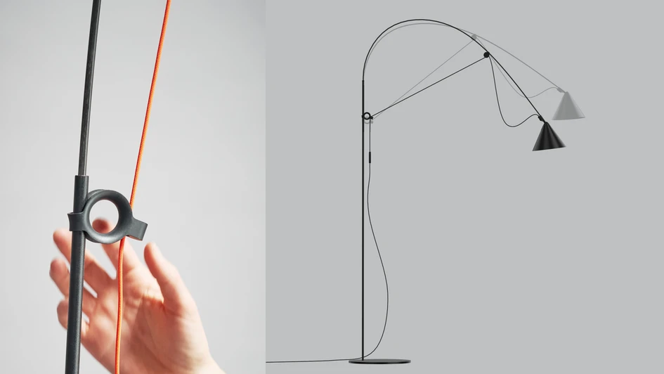 AYNO table S. The AYNO lighting family is available with neon-orange or black textile cable (top). Photo: Peter Fehrentz. Experience AYNOs flexibility on Midgards 3D configurator or AR App. Photo: Jonathan Mauloubier
