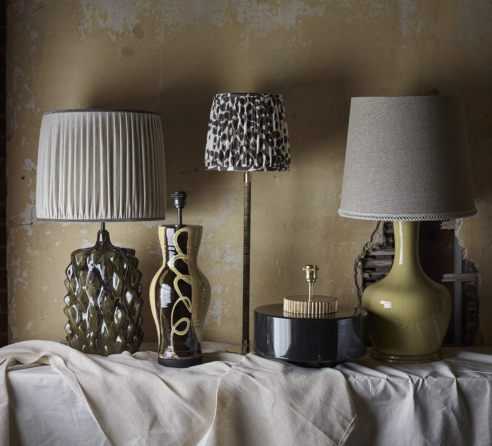Table lamps, from left to right: Baobab, Oscar, Holden, base of a Marlowe lamp and Rigby