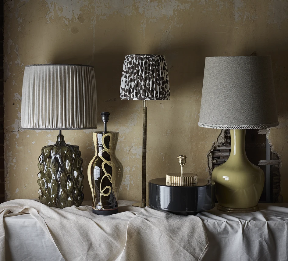 Table lamps, from left to right: Baobab, Oscar, Holden, base of a Marlowe lamp and Rigby