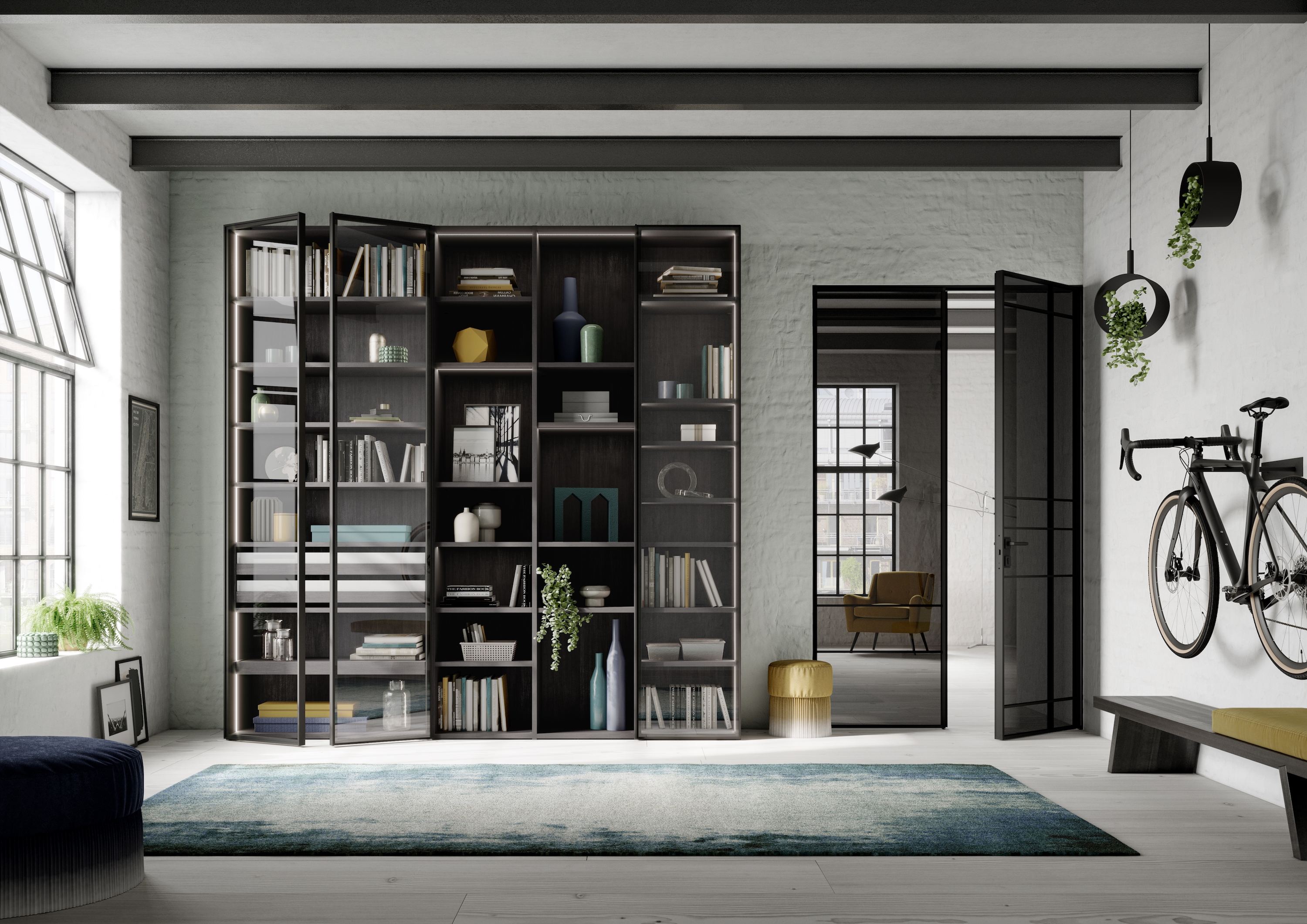 The aluminium framed ‘RPE’ revolving door for wall units of all sizes and the double-leaf ‘Swing Door Slim Line’ from raumplus, open up new possibilities for both living and work spaces