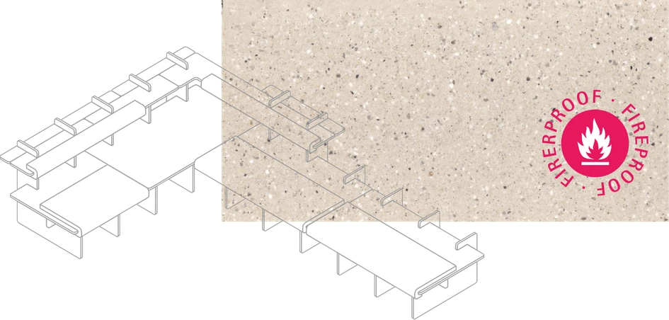 ‘The material is sustainable, looks like terrazzo and is almost as hard as stone – but tends to feel warm, like plastic,’ states designer Daniel Kern