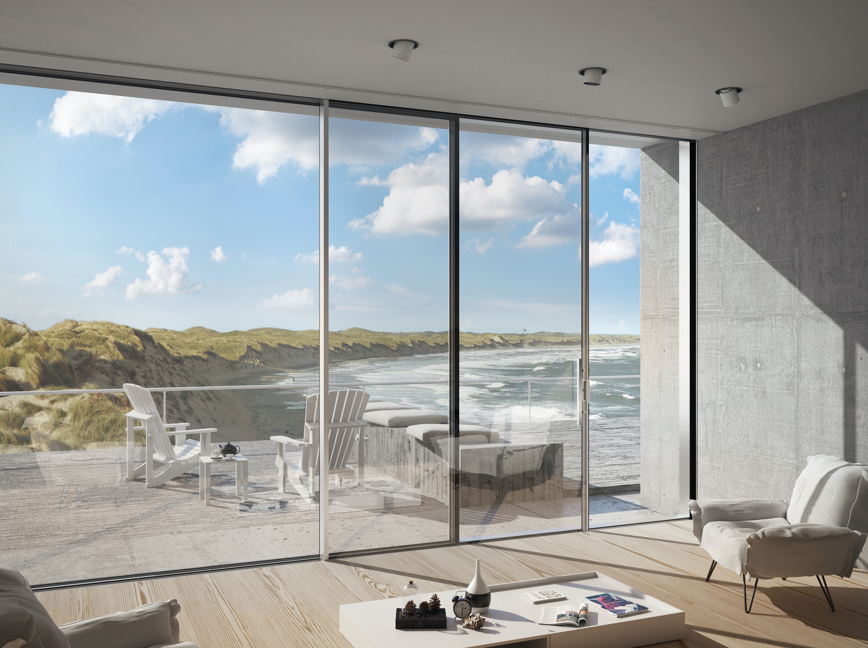 Room with a view: Als Schiebesystem hebt das Panorama Design von Schüco den Übergang zwischen Innen und Aussen durch die Einbautiefe und minimale Ansichtsbreite auf, geöffnet verschwinden die Schiebeelemente vollkommen aus dem Blickfeld