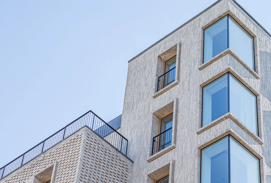 Waterstruck bricks have a lived-in look, which is key to blending modern structures into historical settings. The effect is seen in this building by Cobe, newly integrated into Copenhagen’s Frederiksberg Allé
