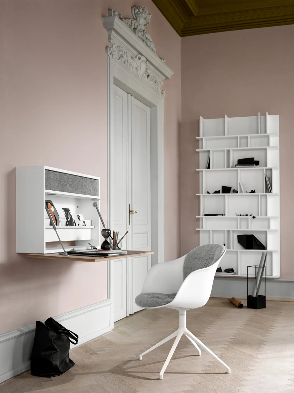 The Cupertino wall office is a fold-down desk that is the ideal work from home solution for small spaces. It features cable management and storage and can be stashed away at the end of the day