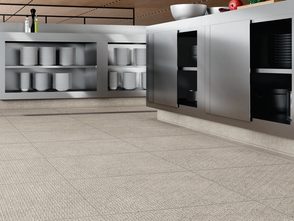 Area Pro is specially designed for commercial premises, commercial kitchens and swimming pools. With seven different anti-slip classes, the series is a real all-rounder and covers practically all relevant fields of application
