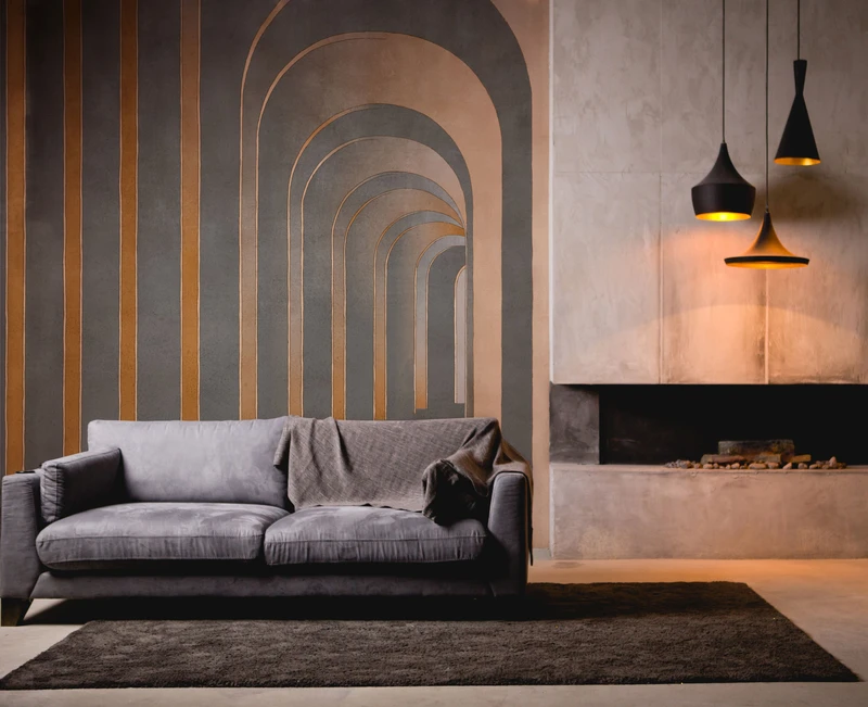 The warm tones of Tecnografica’s Futura wallpaper intriguingly depicts arches receding into infinity