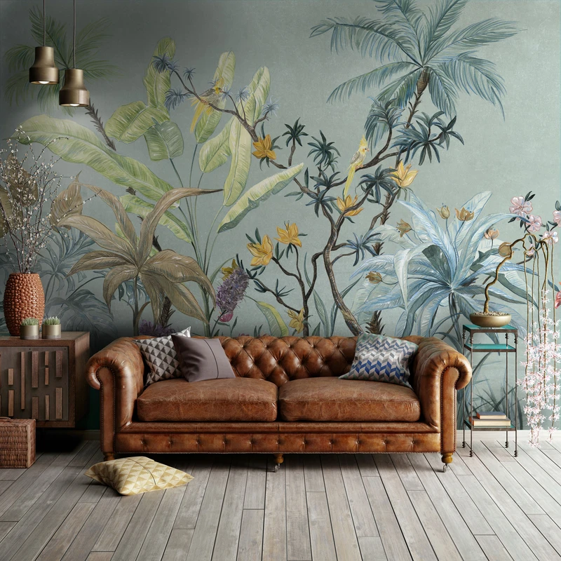 The panoramic exotic jungle scenes of Manaus (top) and Polly (above) show the immersive impact of Tecnografica’s wallcoverings