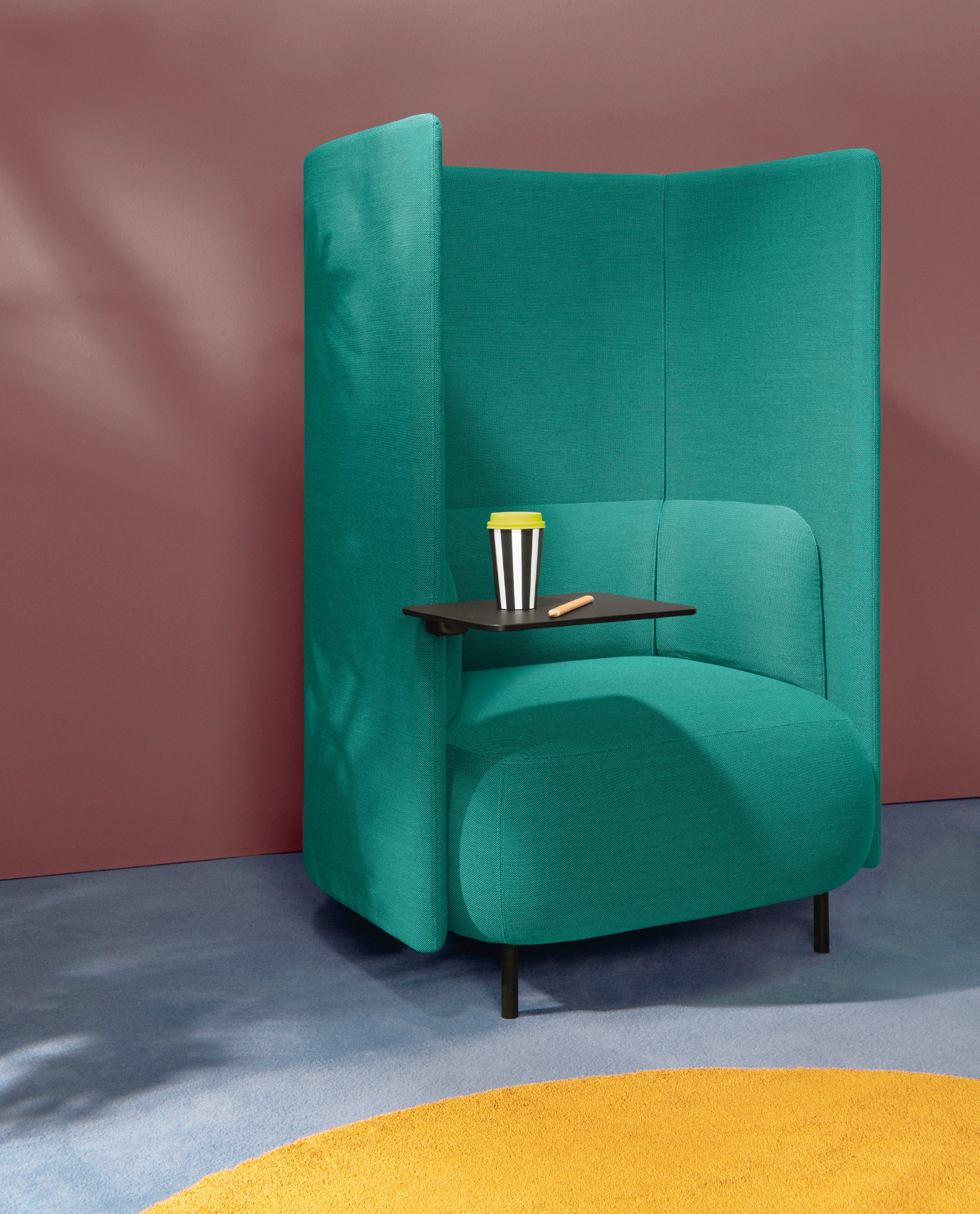 Building on their popular Buddy range of formally voluptuous seating, Busetti Garuti Redaelli's new Buddy Hub sofa, armchair and 'box' come with privacy-producing, sound-managing screening
