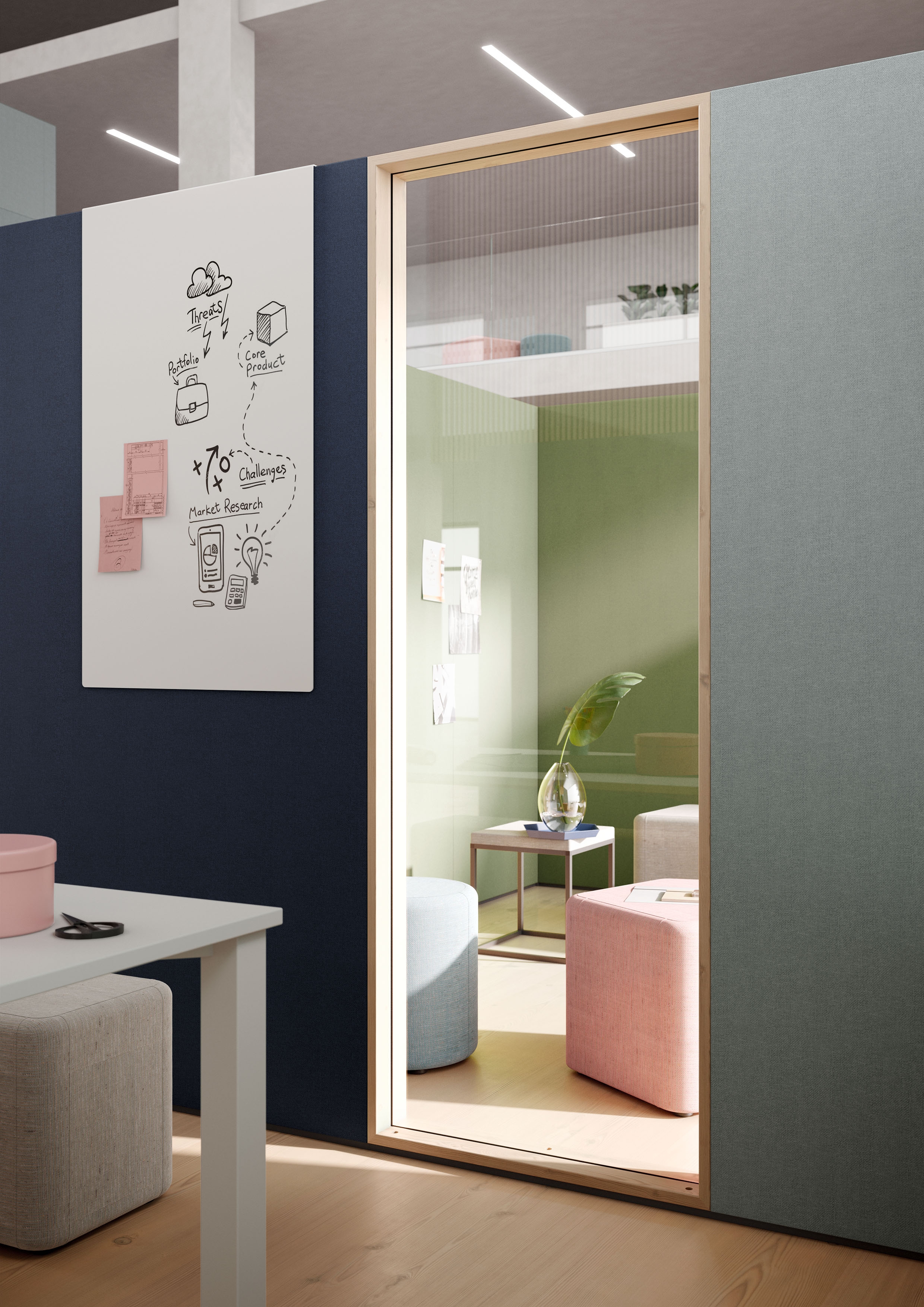 Despite spatial separation, it’s possible to make the walls of CLAMP more optically permeable. Slats or glass inserts can be used to create an increased sense of visual openness 