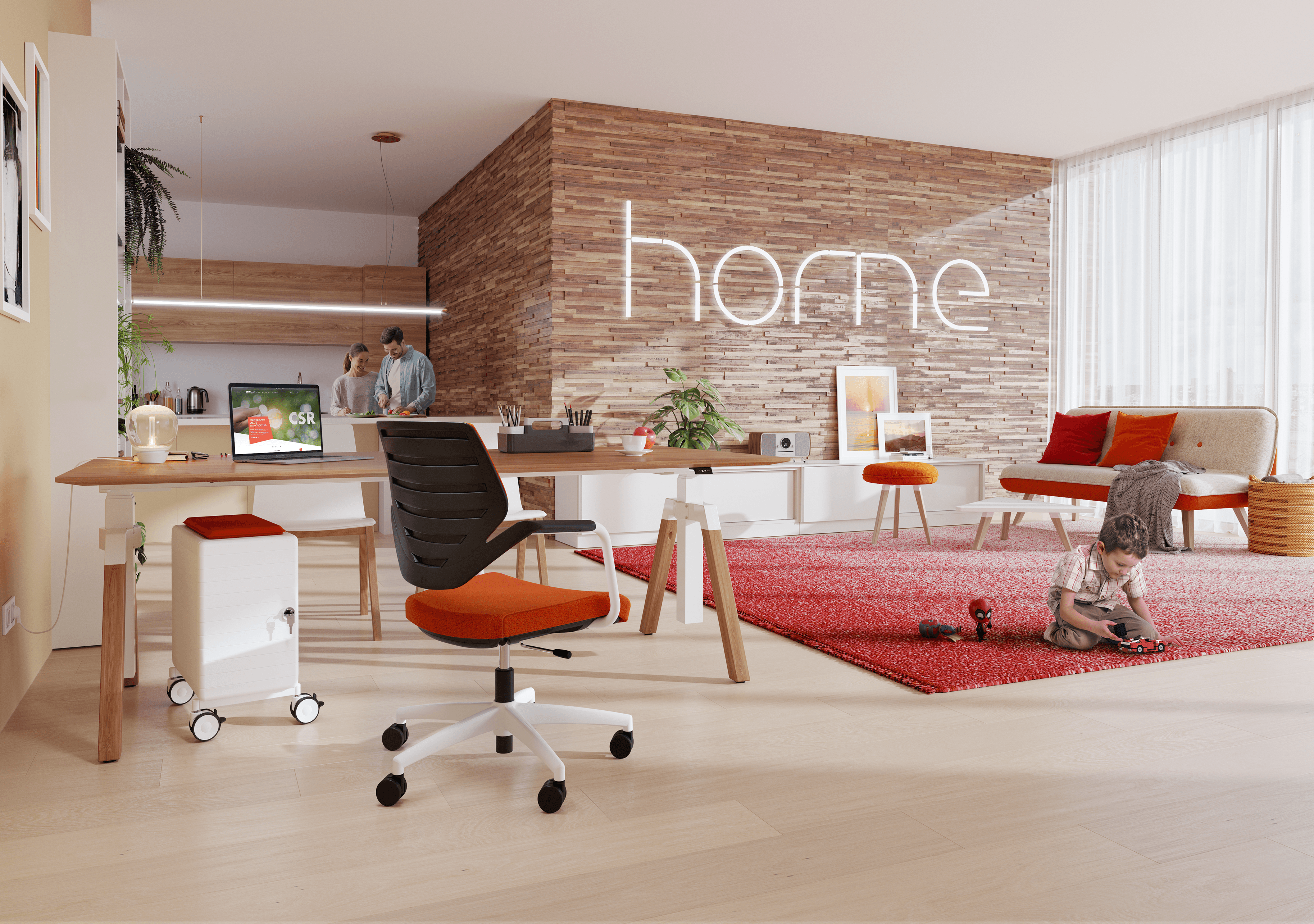 Talo.You’s appearance can be changed, so, depending on the style of furnishing, it also fits ideally into home office environments together with the flexible and comfortable K+N NOOK chair 