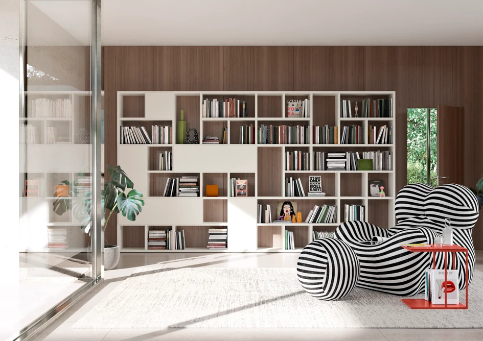 The SOMA dining table and the illuminated VITA wall cabinet (above) and the VITA shelf unit (below) become the stage for design classics