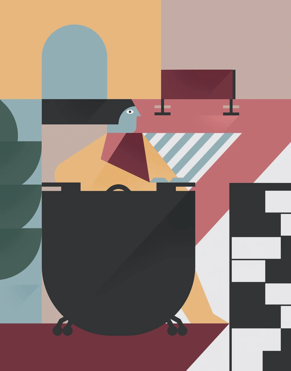 The illustrations introduce Mara’s new campaign for 2021, called Perspectives, which looks at new furnishings and layouts for working in the home, community and office © Denny Saurio