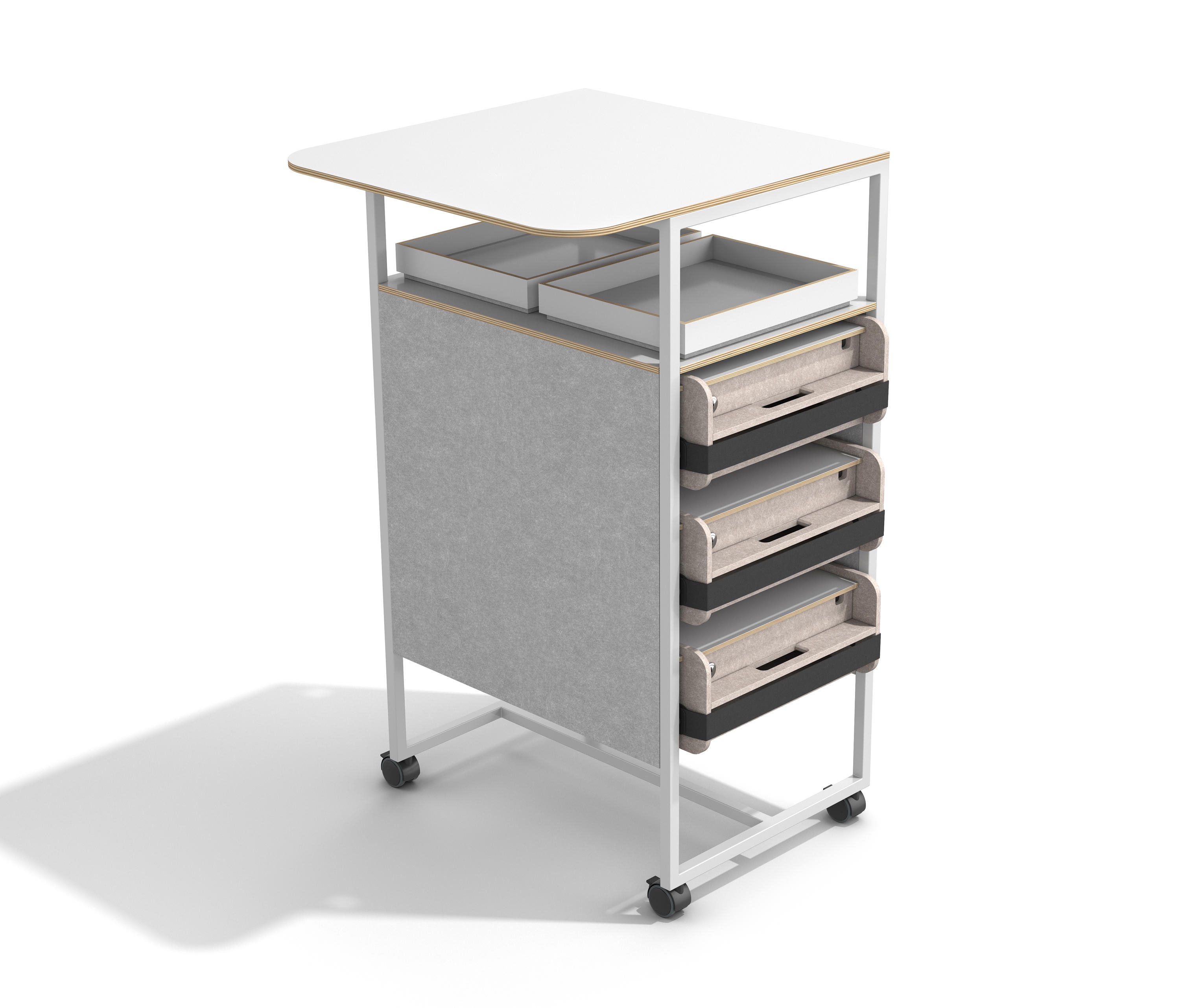 Everything is always at hand if you store your things in Fleischer’s portable Neo Box. Up to six of these hand boxes can be stored in the mobile Neo Station, which can also serve as a presentation conole