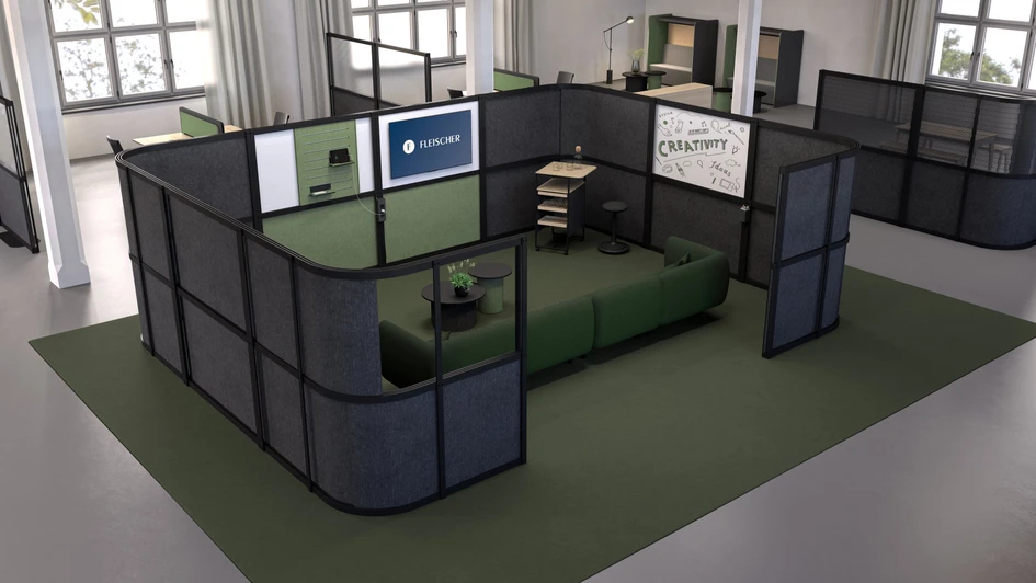 The frame elements have a two-rail system that allows the inlays to be moved with ease. In addition, accessories such as power sources and shelves can be installed in a few simple steps