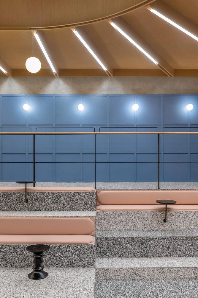 Covered in speckled vinyl sheets and furnished with armchairs and side tables, Linehouse-designed Social Space is a welcoming, flexible and informal meeting hub. Photos: Dirk Weiblen
