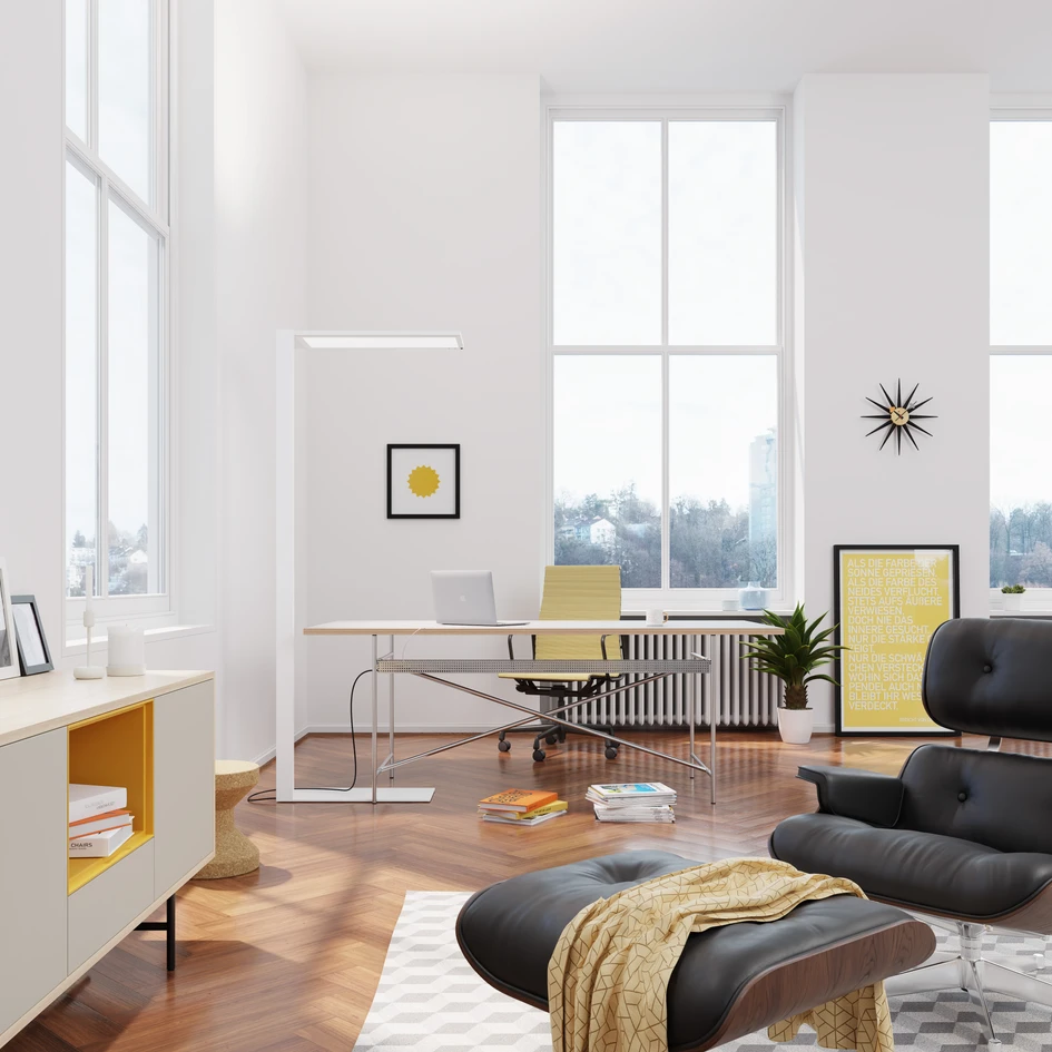 The free-standing luminaire was designed by the renowned Frankfurt architects Schneider + Schumacher in collaboration with Regent Lighting – and with its unobtrusive design also fits into homely environments