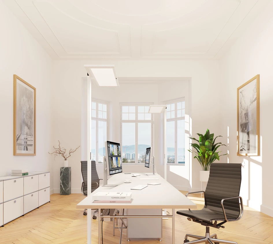 With LIGHTPAD, Swiss manufacturer Regent Lighting has created a modern lighting solution: formally minimalist, unobtrusive and timeless, it can be set up for single desks, two-person desks and even for four-person desks