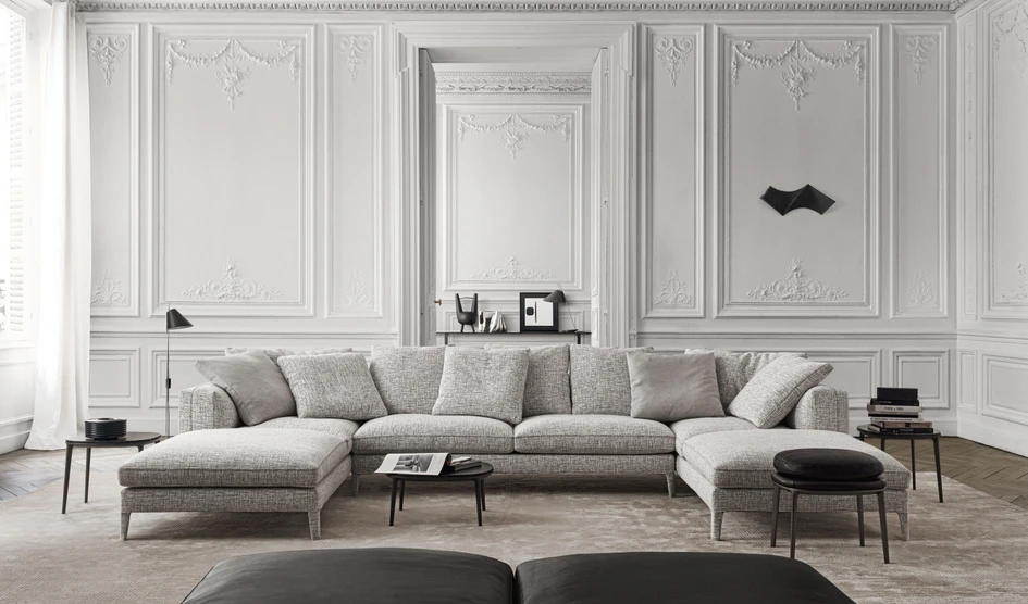 Exuding sober elegance, the Dives sofa is presented in a new ‘Soft’ edition with lighter fabric options