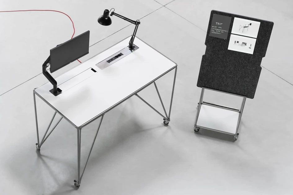 The prototype for a hybrid workstation from System 180 leaves space for additional equipment while also impressing with its simple design