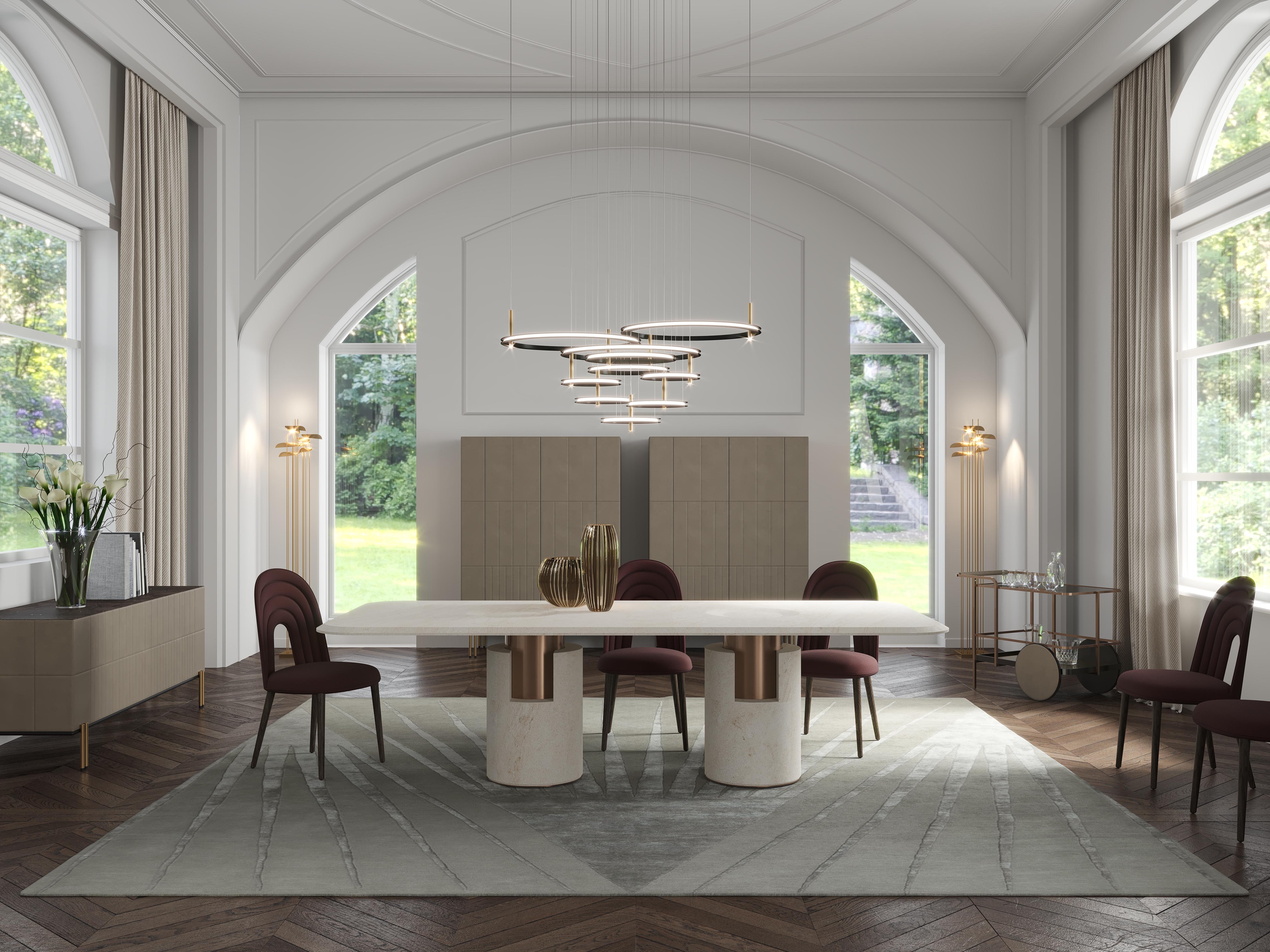 Recent additions to Castelli’s 1930s-inspired Inspiration collection include bold pieces like the Golden Disc and Labilis pendant luminaires, as well as the Alba dining table