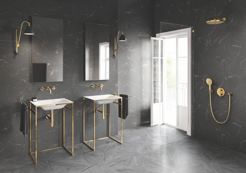 With Cool Sunrise, the bathroom achieves gold status. The expressive surface is noble and eye-catching, and lends vintage style to GROHE's ultra-modern fittings
