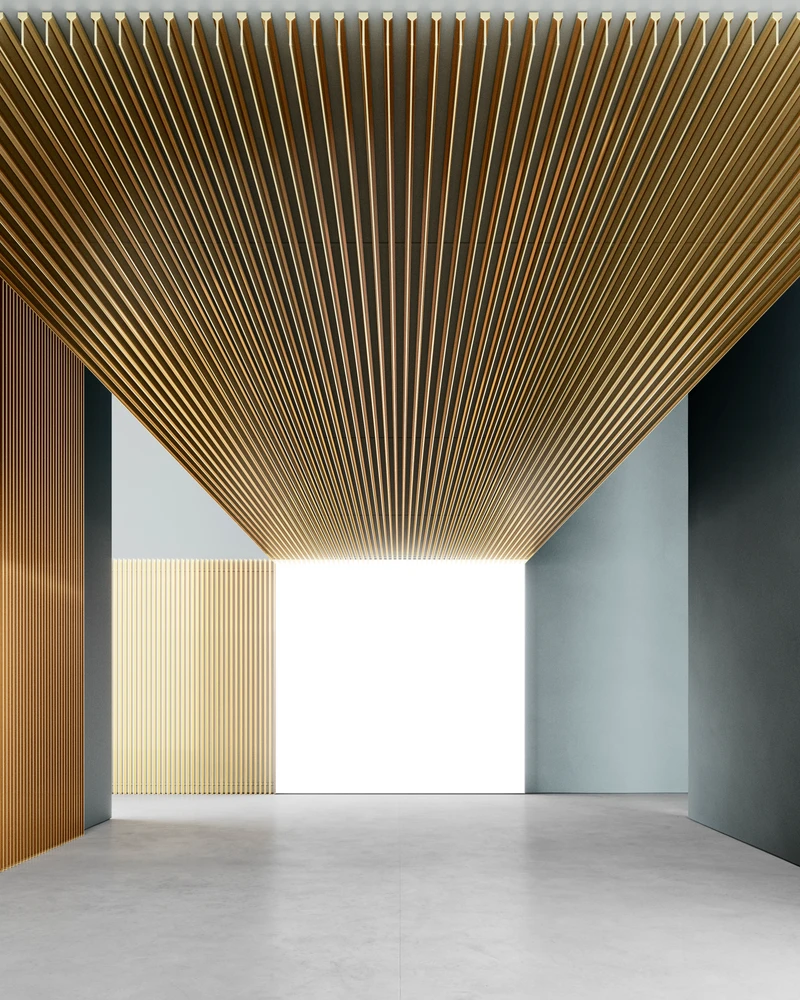 Mit einer hochglanzpolierten Goldoberfläche wirkt DresswallStripes extravagant und theatralisch