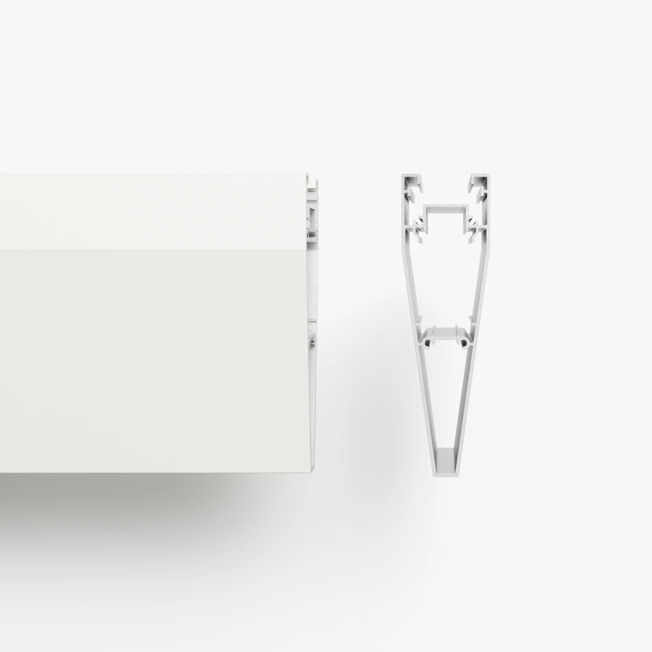 Components of the highly flexible system, including its fixing clips (centre) that connect the slats and frame