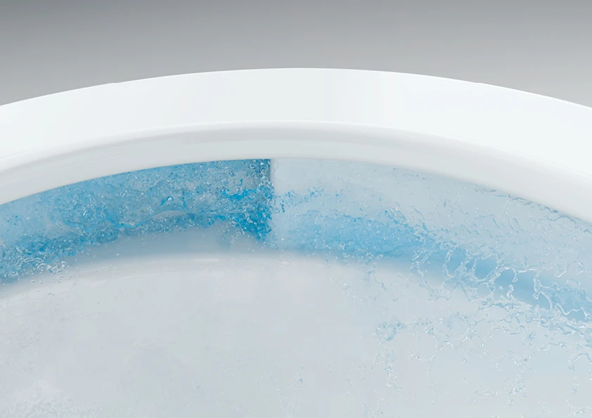Durch die Kombination einer Rotationsspülung mit der offenen Duravit Rimless-Spülrandtechnologie und der antibakteriellen HygieneGlaze-Keramikglasur erreicht Duravit höchstes Hygiene-Niveau im WC