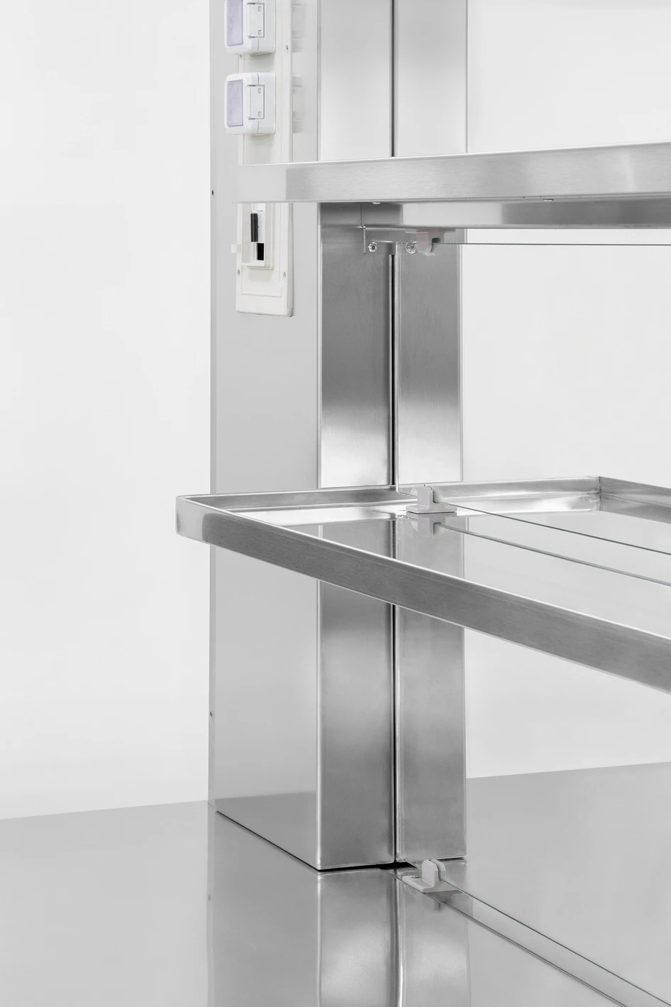 With superior hygiene making it suitable for use in medical environments (bottom), these industrial style handles (top) complement the material in home settings as well