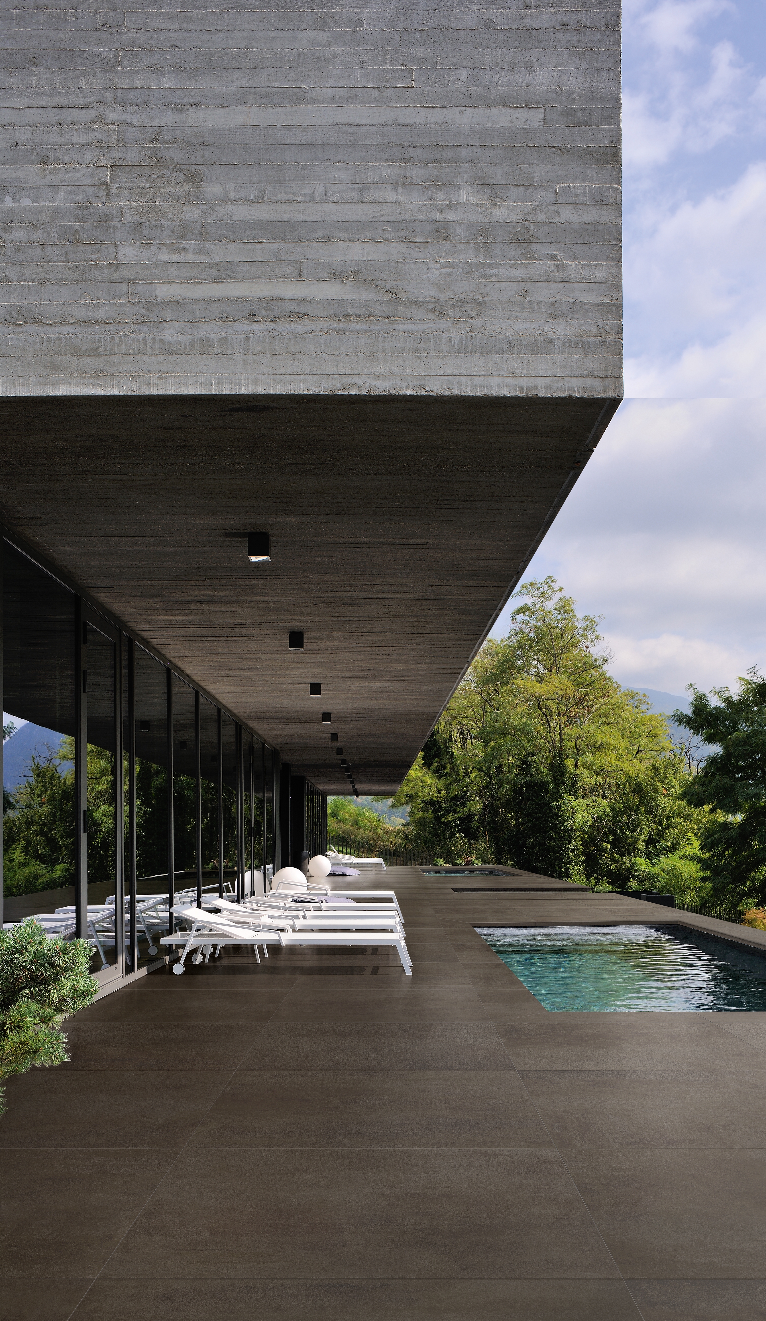 The three collections cover a variety of colours to complement differing architectural projects. From bright, sunshine-trapping poolsides to darker, more brooding locales. Photo courtesy of Atlas Concorde