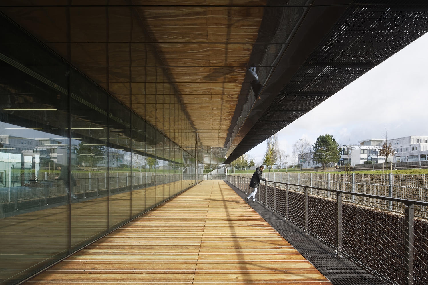The rational and technical appearance of TANK Architectes and COSA's Léonard de Vinci Technical College is softened by a green inclined courtyard that bisects the building. Photos: Camille Gharbi