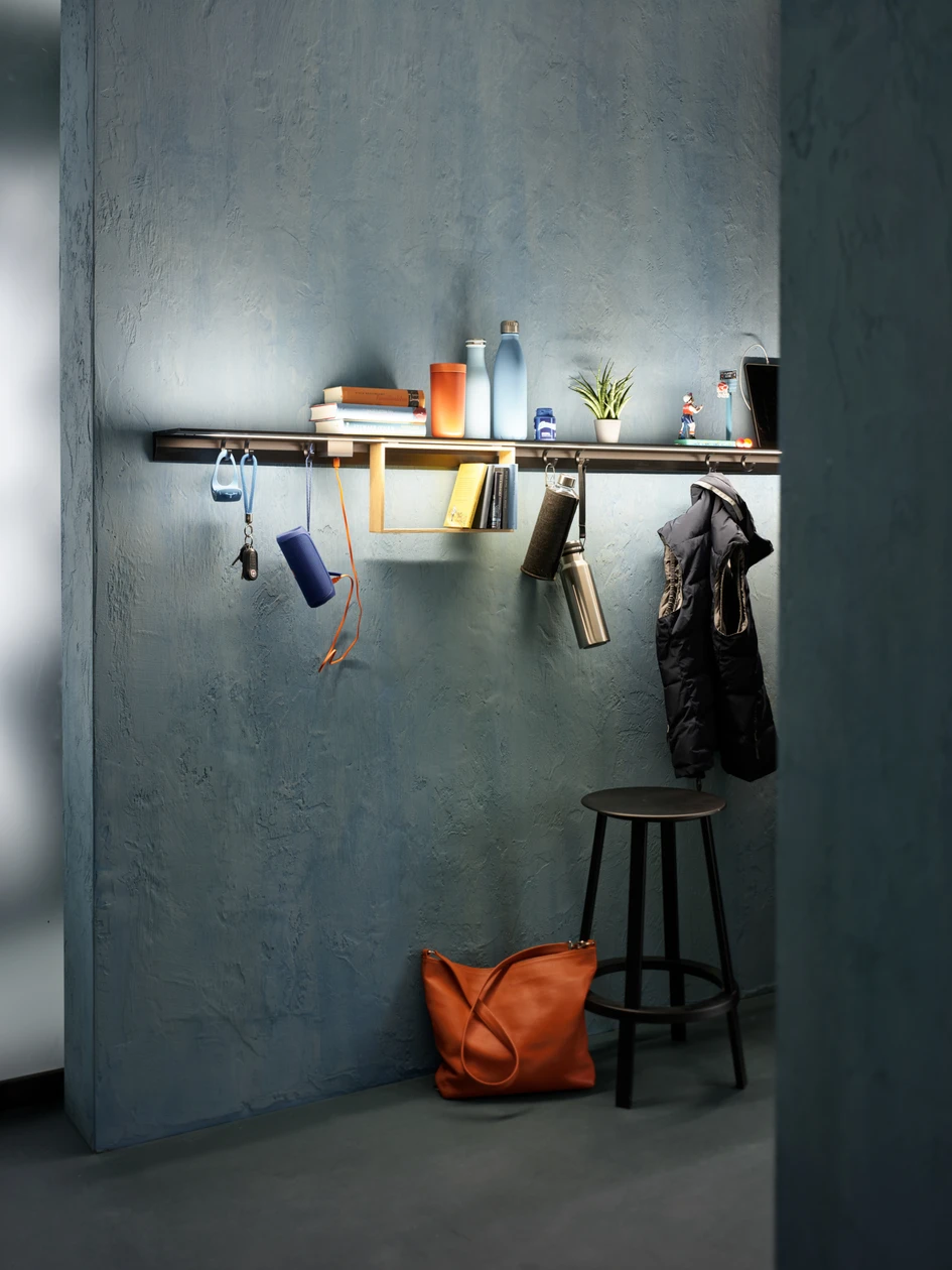 With light, a shelf becomes a platform on which everyday things can be showcased: Light rail with glass shelf by Gera