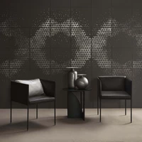 Texturised leathers add captivating three-dimensional effects to walls, seen here with the Rettangolo design (top) and DUO design (bottom)