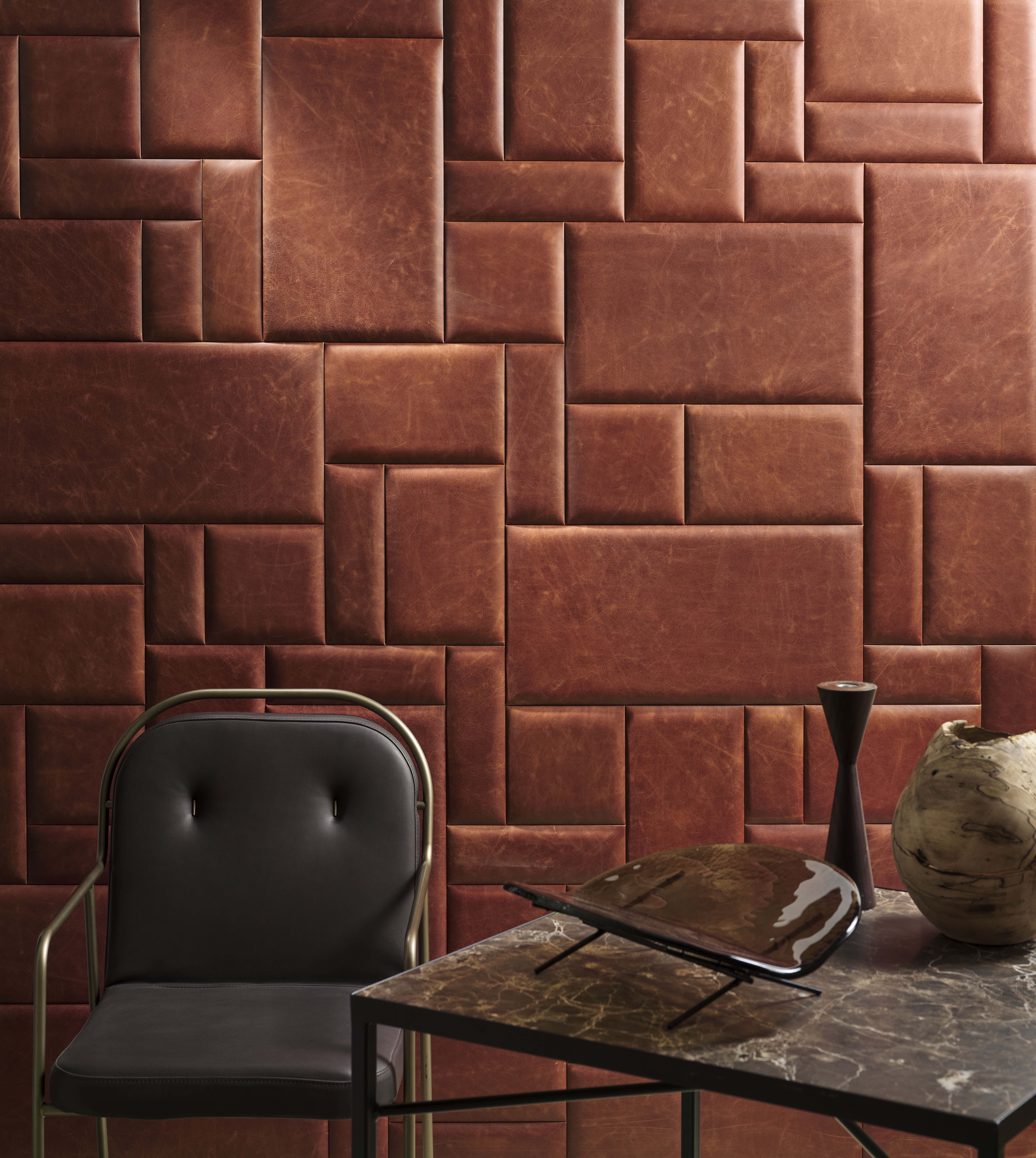 Pictured here, the Pattern 6 design in the deep and warm ’Natural Cuoio’ colour, which combines rectangular and square tiles to create a geometric pattern