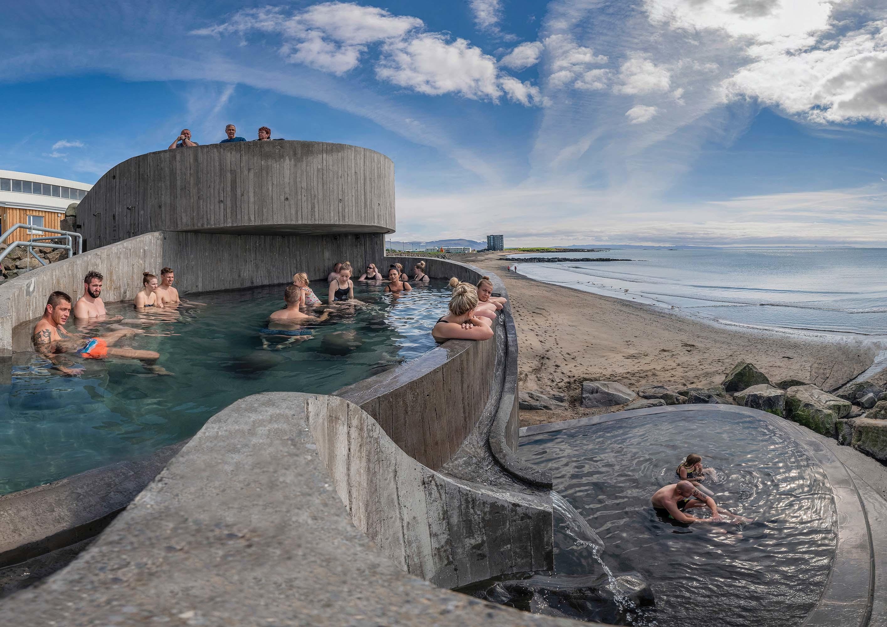 Basalt Architects' geologically-inspired Guðlaug Baths are made of marine-grade concrete to be able to withstand the fierce storms that frequently batter the coast. Photos: Ragnar Th Sigurðsson/Arctic Images