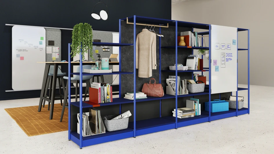 The Flex Active Frames house more than just reference materials; with moveable boards for project updates and micro-meetings as well as coat rails, everything is close to hand