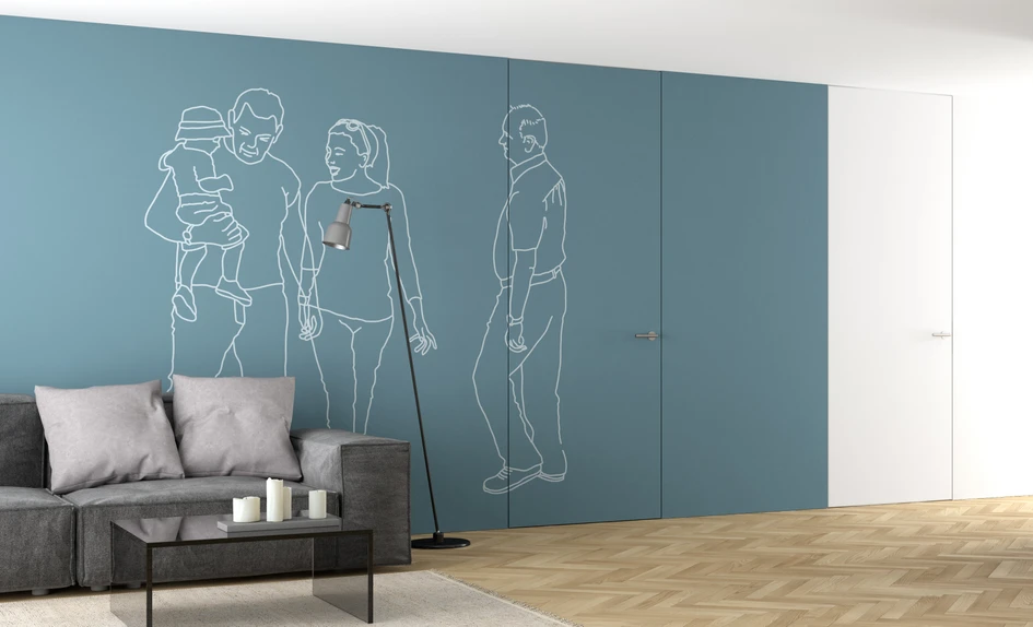 As a so-called ‘wallpaper door’, the flush-fitting Kontura revolving door can be made to appear to recede from the wall. Optionally, the hinges can also be concealed, making the door almost completely invisible