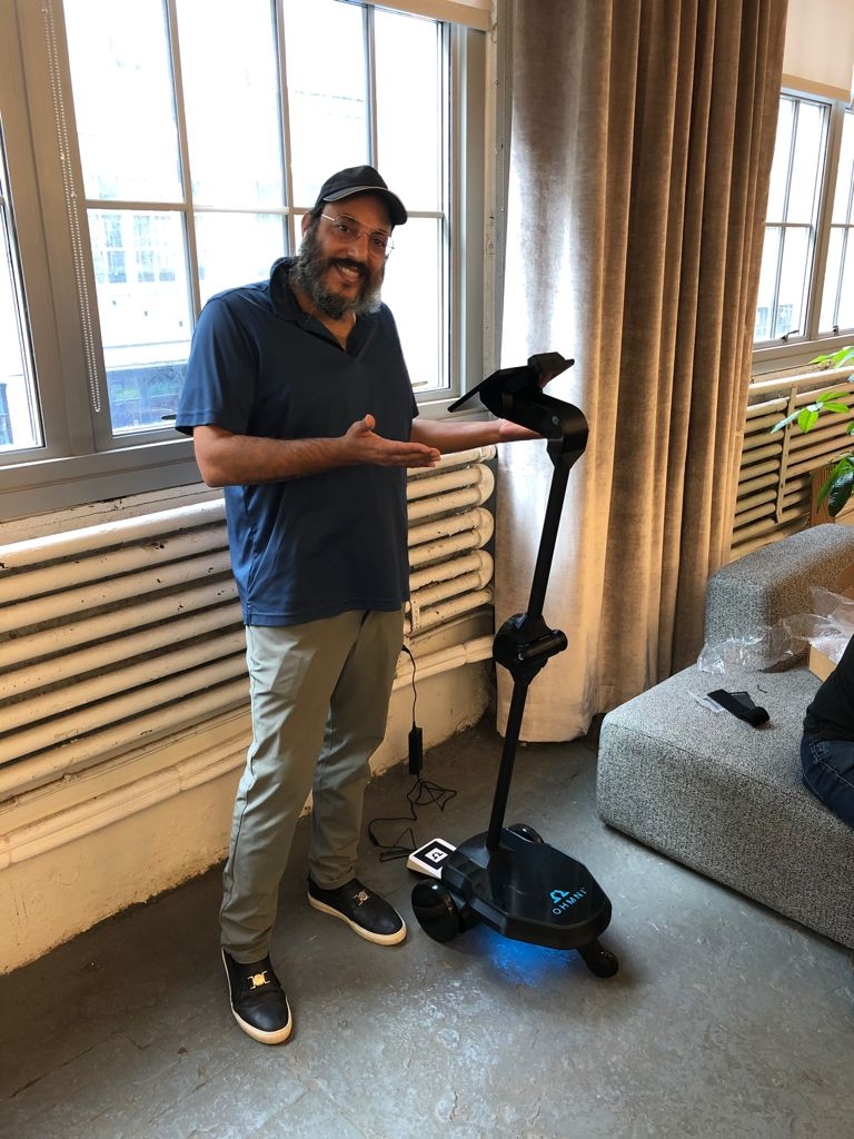 Shakúff founder and creative director Joseph Sidof with his robot assistant, recruited last year to offer virtual clients a more interactive showroom experience