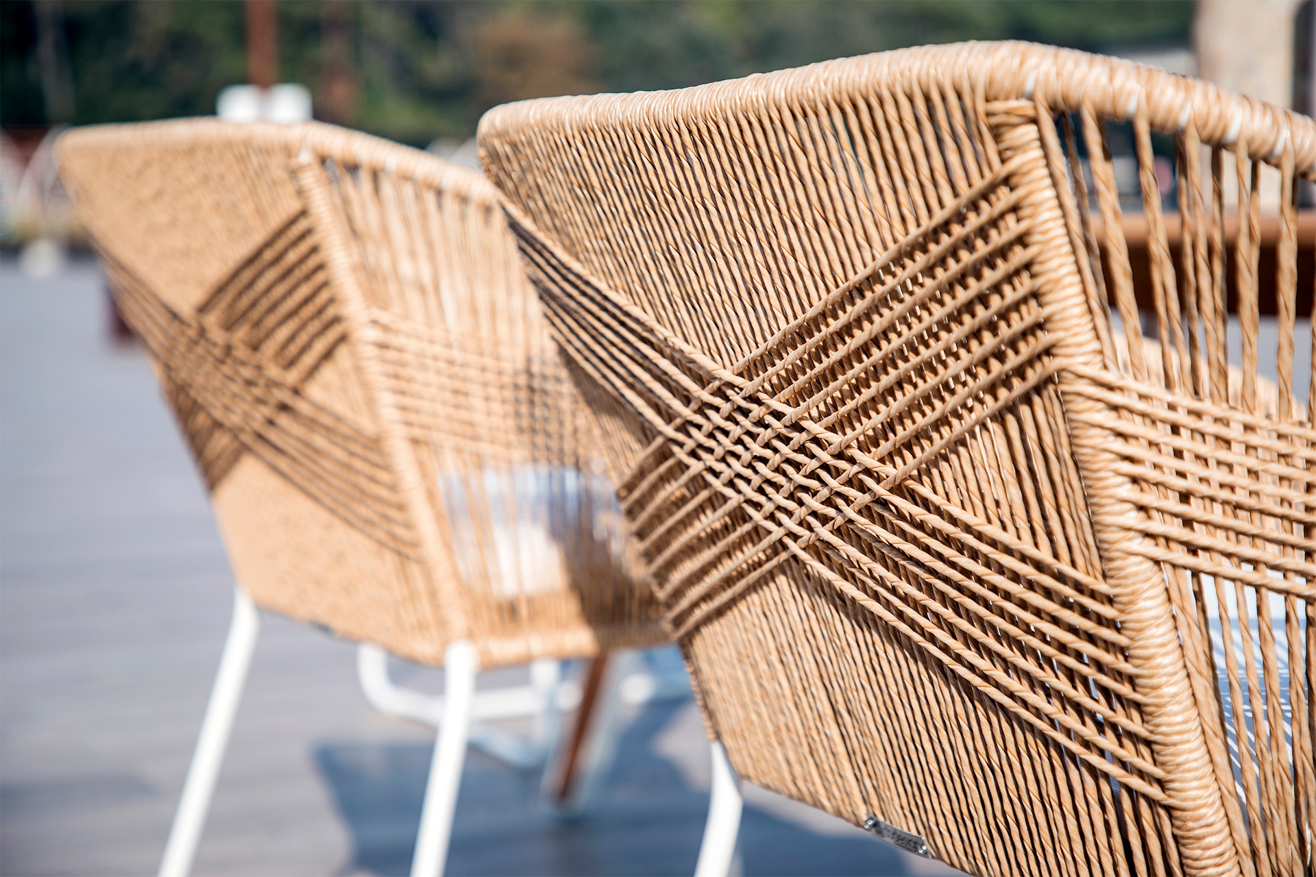 The Miyako chairs feature epoxy finished aluminium frames and fine synthetic rope that mimics natural rattan. All materials are highly resistant to water, salt, chlorine and temperature extremes