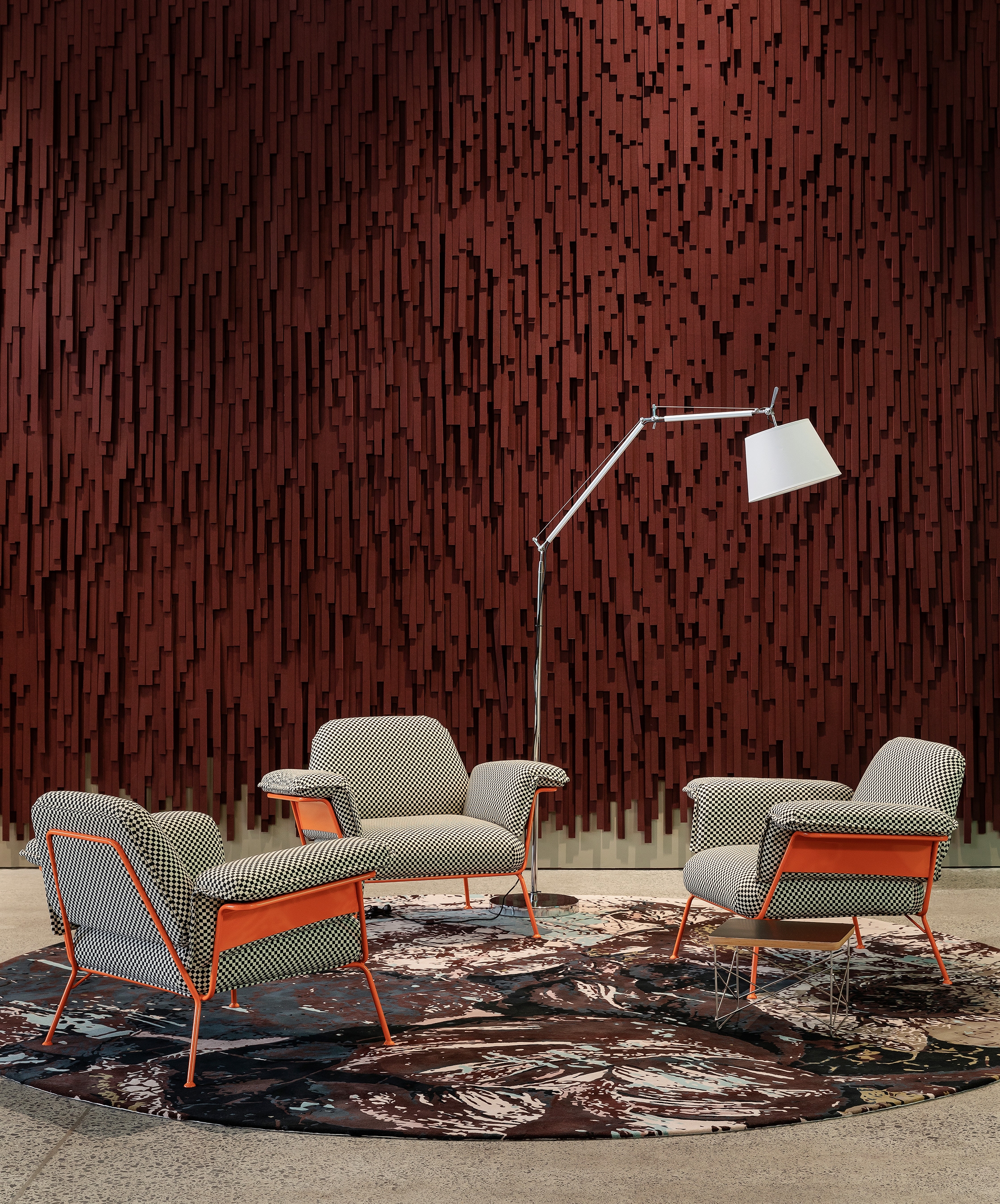 A wall at Auckland’s MediaWorks, composed of Autex Acoustics’ Cube panels that are cut and reassembled in careful compositions to make an irregular, sculptural surface, representing discordant noise