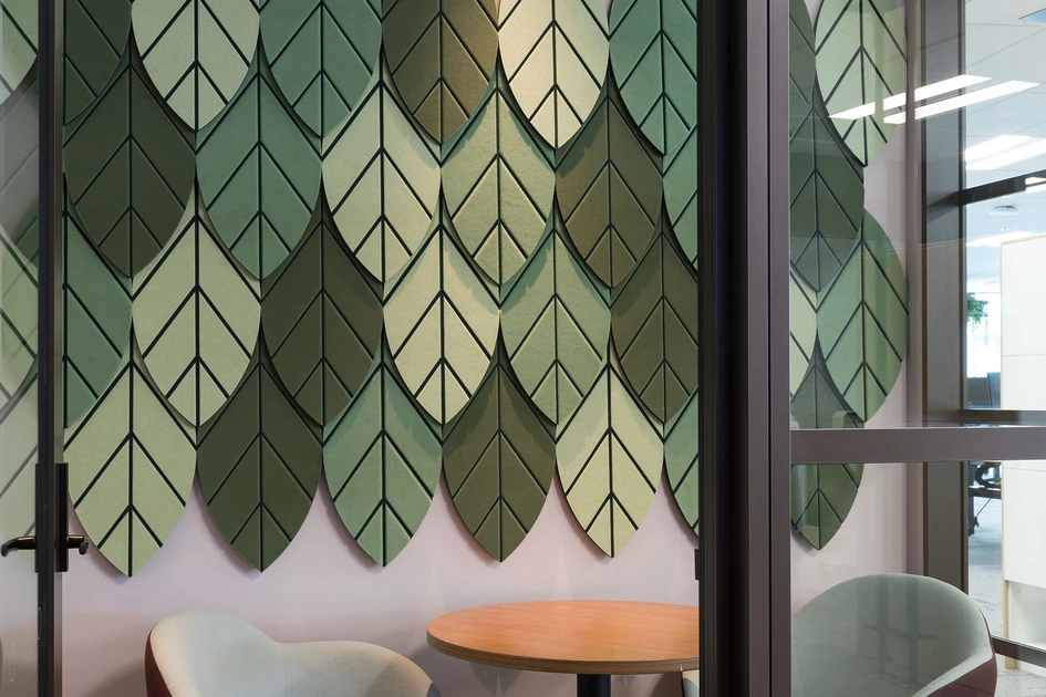 One of the innovative custom walls developed in conjunction with architects Warren and Mahoney for the MediaWorks radio studios in Auckland. This one represents anechoic sound